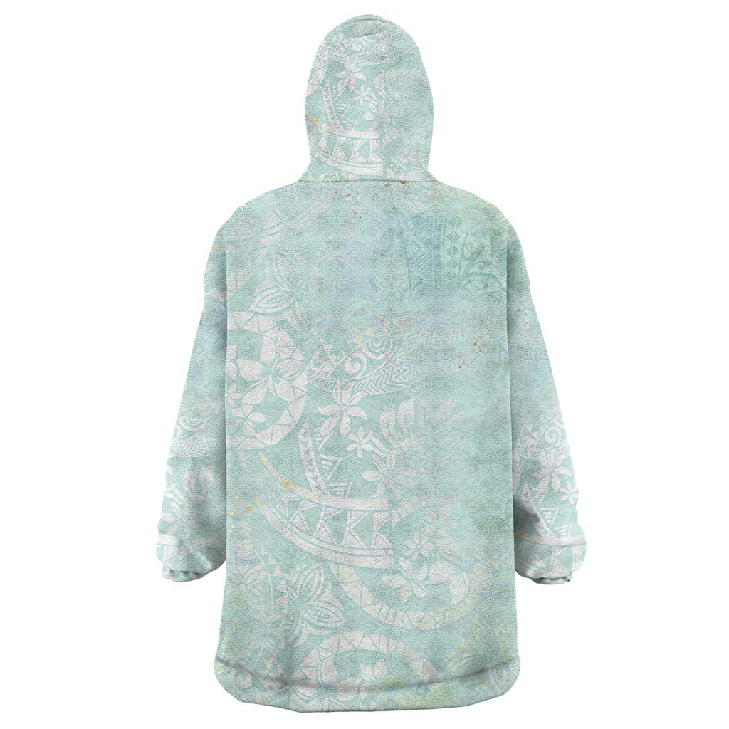 Polynesian Tiare Monstera Seafoam Green Wearable Blanket Hoodie Liquid Style - Polynesian Pride
