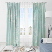 Polynesian Tiare Monstera Seafoam Green Window Curtain Liquid Style - Polynesian Pride