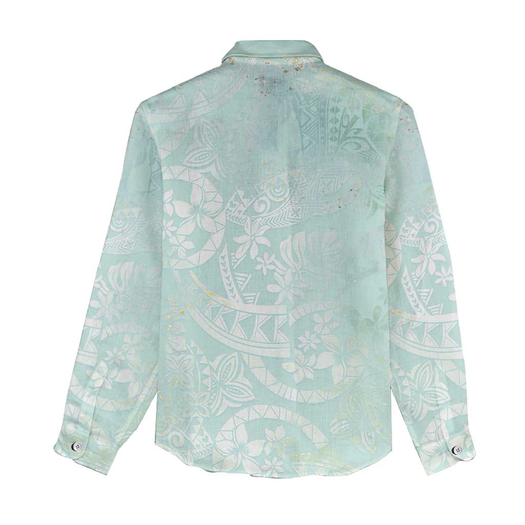 Polynesian Tiare Monstera Seafoam Green Women Casual Shirt Liquid Style - Polynesian Pride