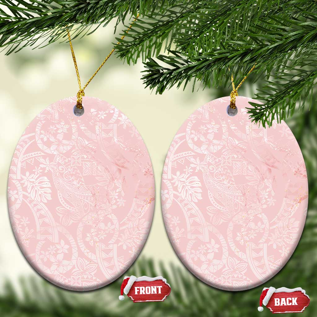 Polynesian Tiare Monstera Soft Pink Ceramic Ornament Liquid Style - Polynesian Pride