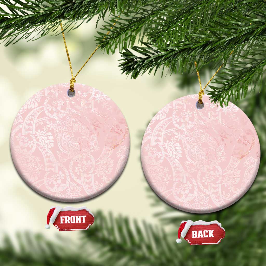 Polynesian Tiare Monstera Soft Pink Ceramic Ornament Liquid Style - Polynesian Pride