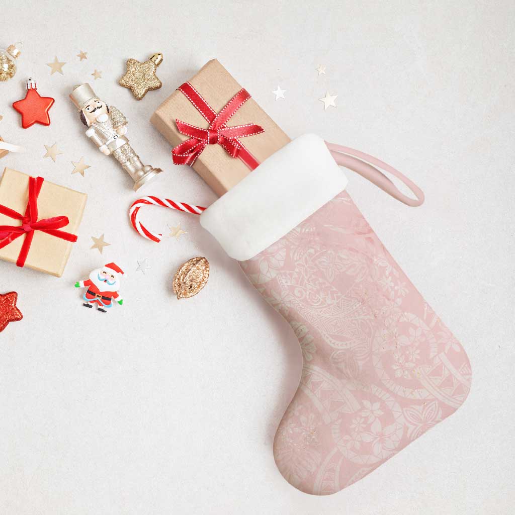 Polynesian Tiare Monstera Soft Pink Christmas Stocking Liquid Style - Polynesian Pride