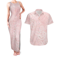 Polynesian Tiare Monstera Soft Pink Couples Matching Tank Maxi Dress and Hawaiian Shirt Liquid Style - Polynesian Pride