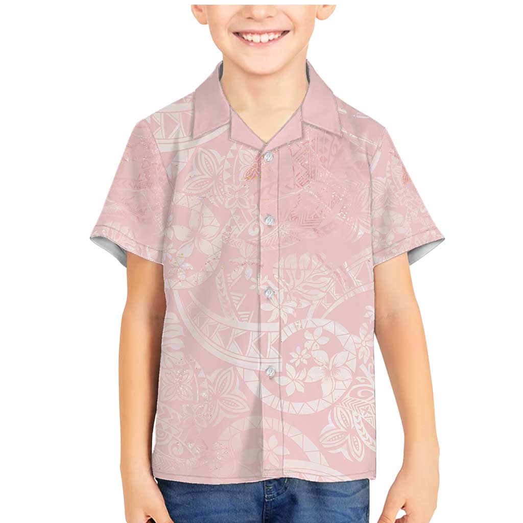 Polynesian Tiare Monstera Soft Pink Family Matching Mermaid Dress and Hawaiian Shirt Liquid Style - Polynesian Pride