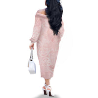 Polynesian Tiare Monstera Soft Pink Family Matching Off The Shoulder Long Sleeve Dress and Hawaiian Shirt Liquid Style - Polynesian Pride