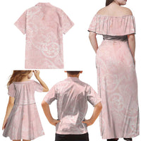 Polynesian Tiare Monstera Soft Pink Family Matching Off Shoulder Maxi Dress and Hawaiian Shirt Liquid Style - Polynesian Pride