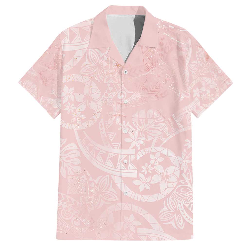 Polynesian Tiare Monstera Soft Pink Family Matching Off Shoulder Maxi Dress and Hawaiian Shirt Liquid Style - Polynesian Pride