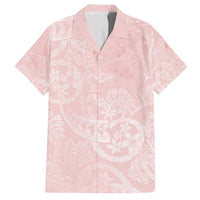 Polynesian Tiare Monstera Soft Pink Family Matching Off Shoulder Short Dress and Hawaiian Shirt Liquid Style - Polynesian Pride