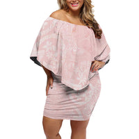 Polynesian Tiare Monstera Soft Pink Family Matching Off Shoulder Short Dress and Hawaiian Shirt Liquid Style - Polynesian Pride