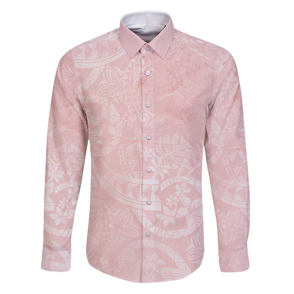 Polynesian Tiare Monstera Soft Pink Family Matching Puletasi and Hawaiian Shirt Liquid Style - Polynesian Pride