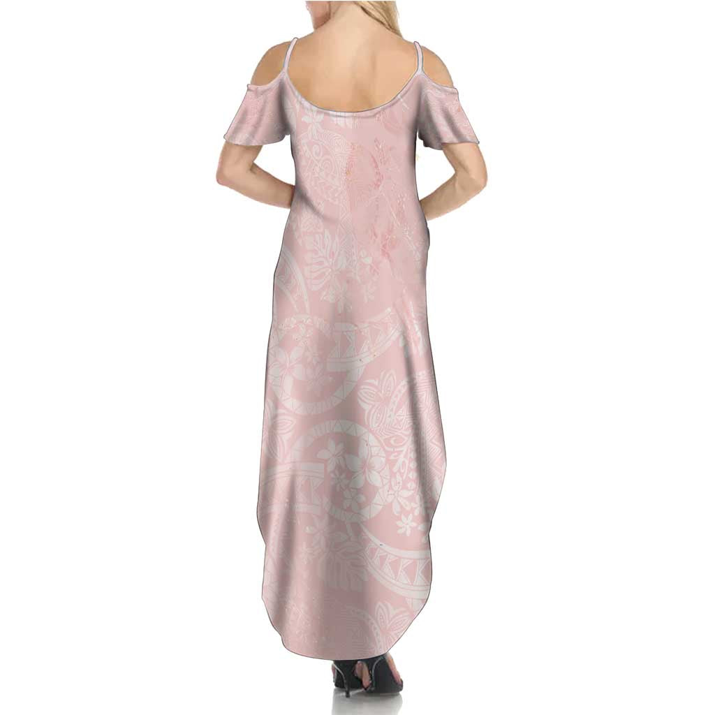Polynesian Tiare Monstera Soft Pink Family Matching Summer Maxi Dress and Hawaiian Shirt Liquid Style - Polynesian Pride
