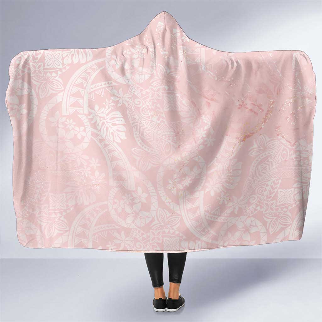 Polynesian Tiare Monstera Soft Pink Hooded Blanket Liquid Style - Polynesian Pride