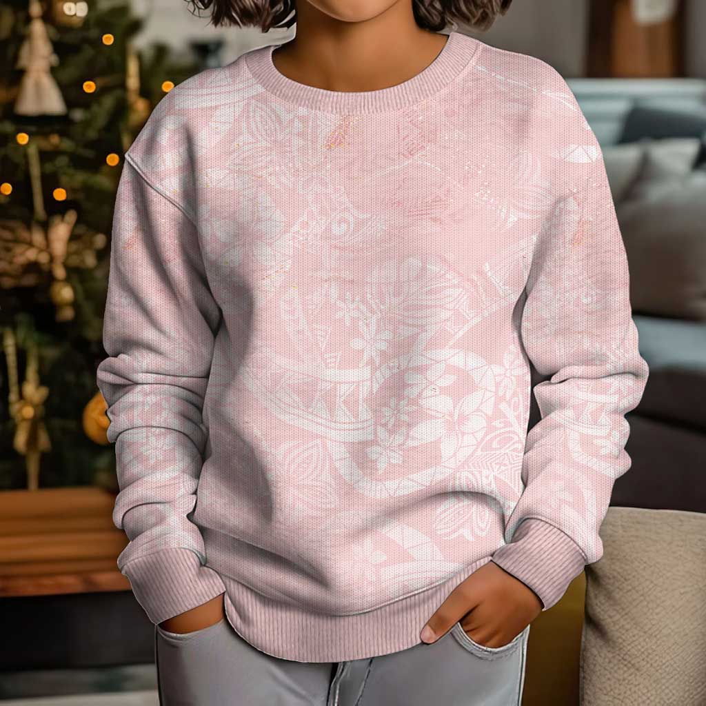 Polynesian Tiare Monstera Soft Pink Kid Ugly Christmas Sweater Liquid Style - Polynesian Pride