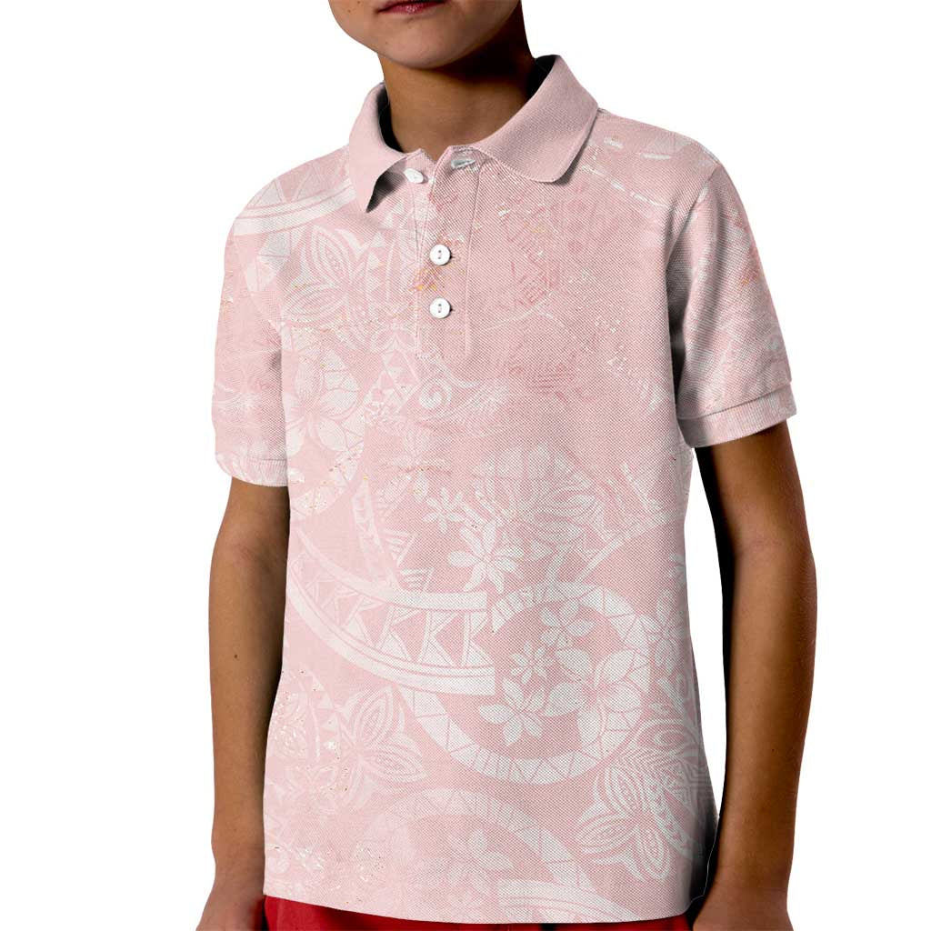 Polynesian Tiare Monstera Soft Pink Kid Polo Shirt Liquid Style - Polynesian Pride