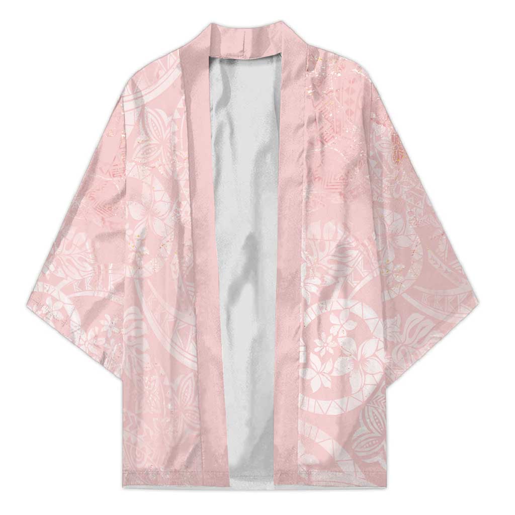Polynesian Tiare Monstera Soft Pink Kimono Liquid Style - Polynesian Pride