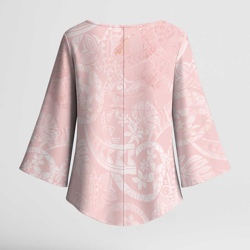 Polynesian Tiare Monstera Soft Pink Kimono Sleeve Blouse Liquid Style - Polynesian Pride
