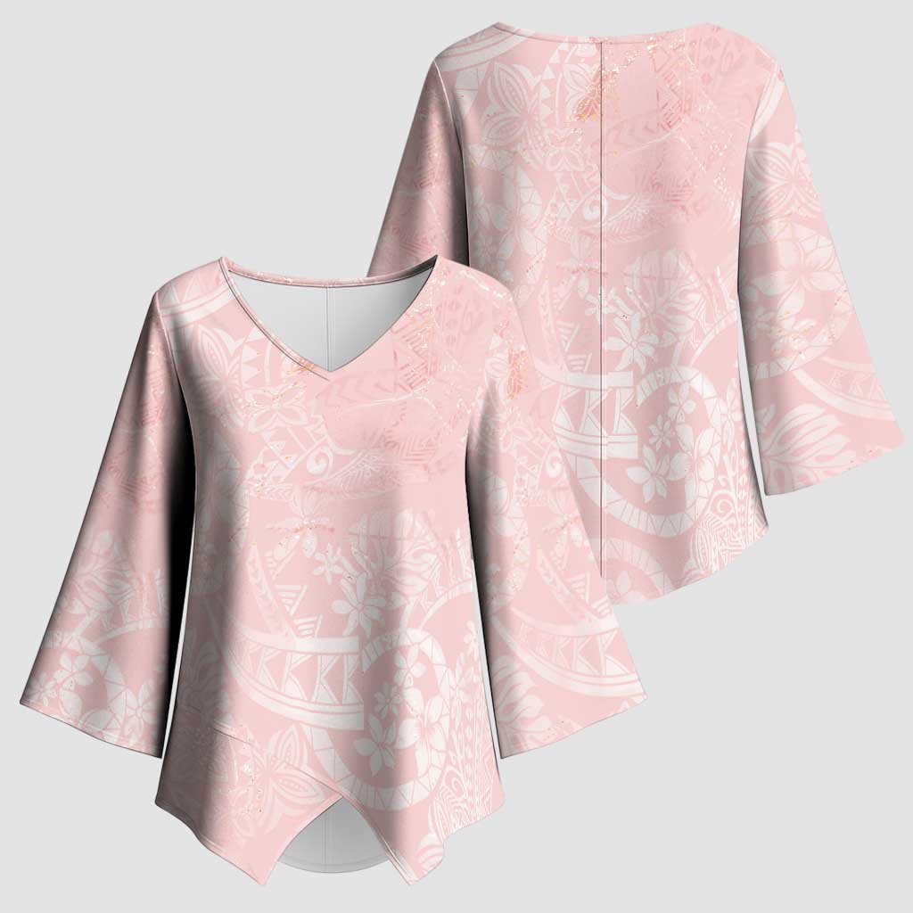 Polynesian Tiare Monstera Soft Pink Kimono Sleeve Blouse Liquid Style - Polynesian Pride