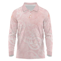 Polynesian Tiare Monstera Soft Pink Long Sleeve Polo Shirt Liquid Style - Polynesian Pride