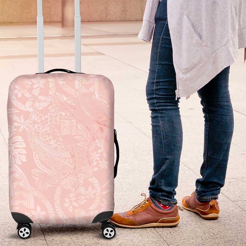 Polynesian Tiare Monstera Soft Pink Luggage Cover Liquid Style - Polynesian Pride