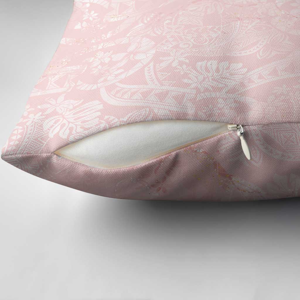 Polynesian Tiare Monstera Soft Pink Pillow Cover Liquid Style - Polynesian Pride