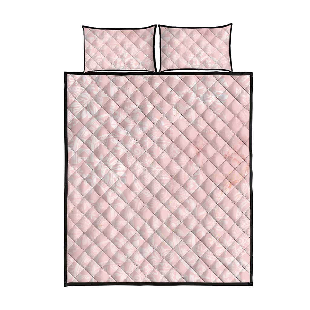 Polynesian Tiare Monstera Soft Pink Quilt Bed Set Liquid Style - Polynesian Pride