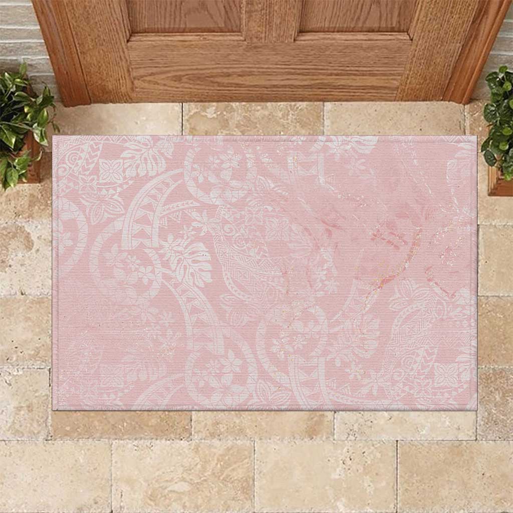 Polynesian Tiare Monstera Soft Pink Rubber Doormat Liquid Style - Polynesian Pride