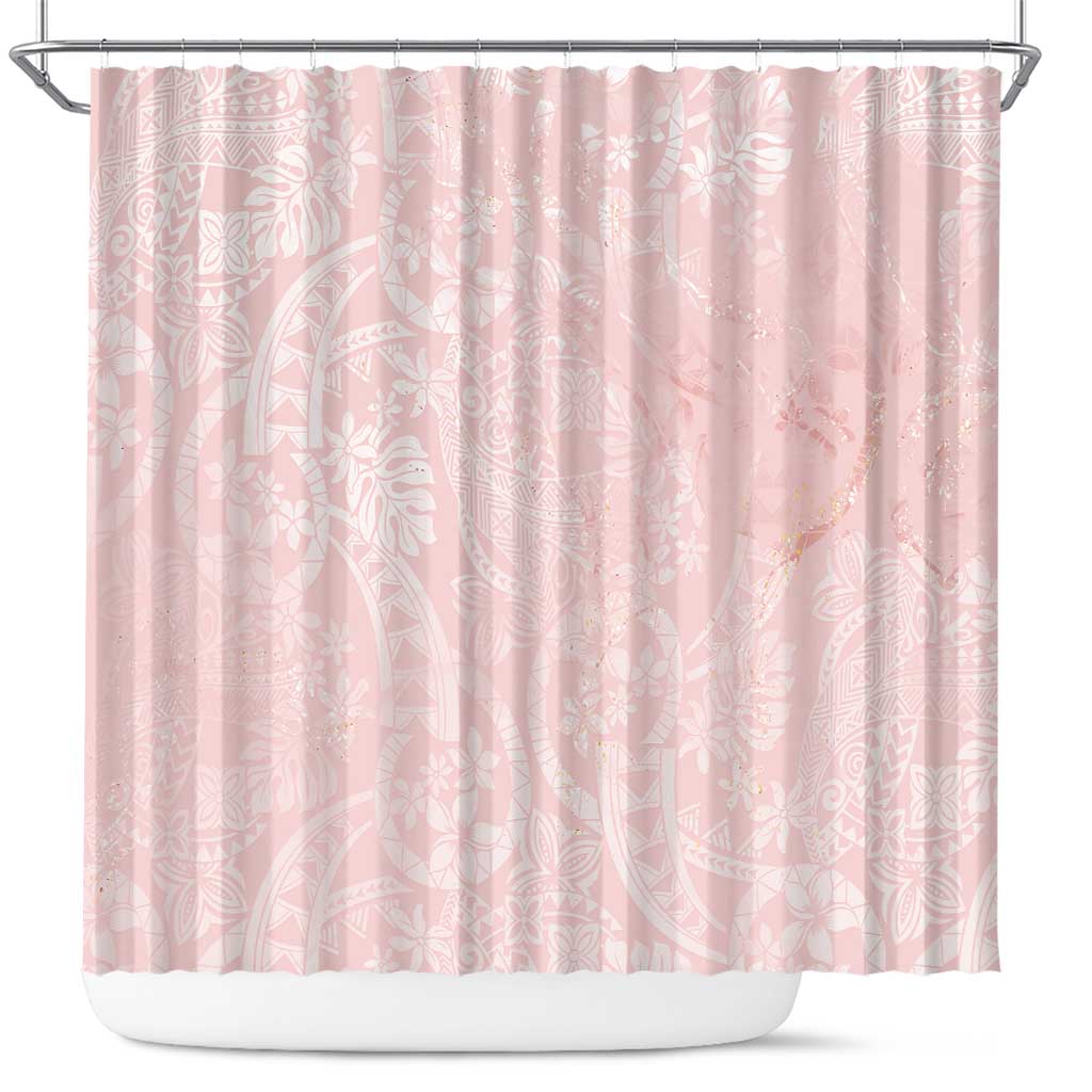 Polynesian Tiare Monstera Soft Pink Shower Curtain Liquid Style - Polynesian Pride