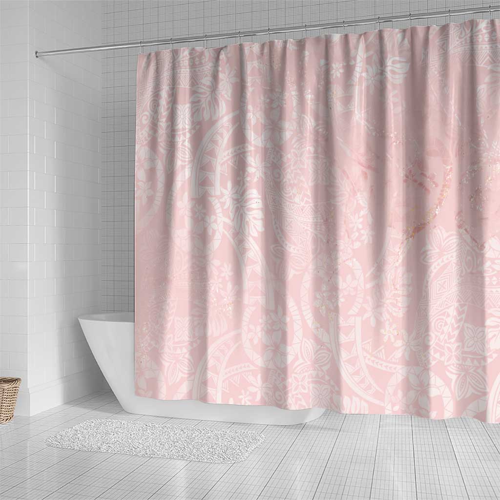Polynesian Tiare Monstera Soft Pink Shower Curtain Liquid Style - Polynesian Pride