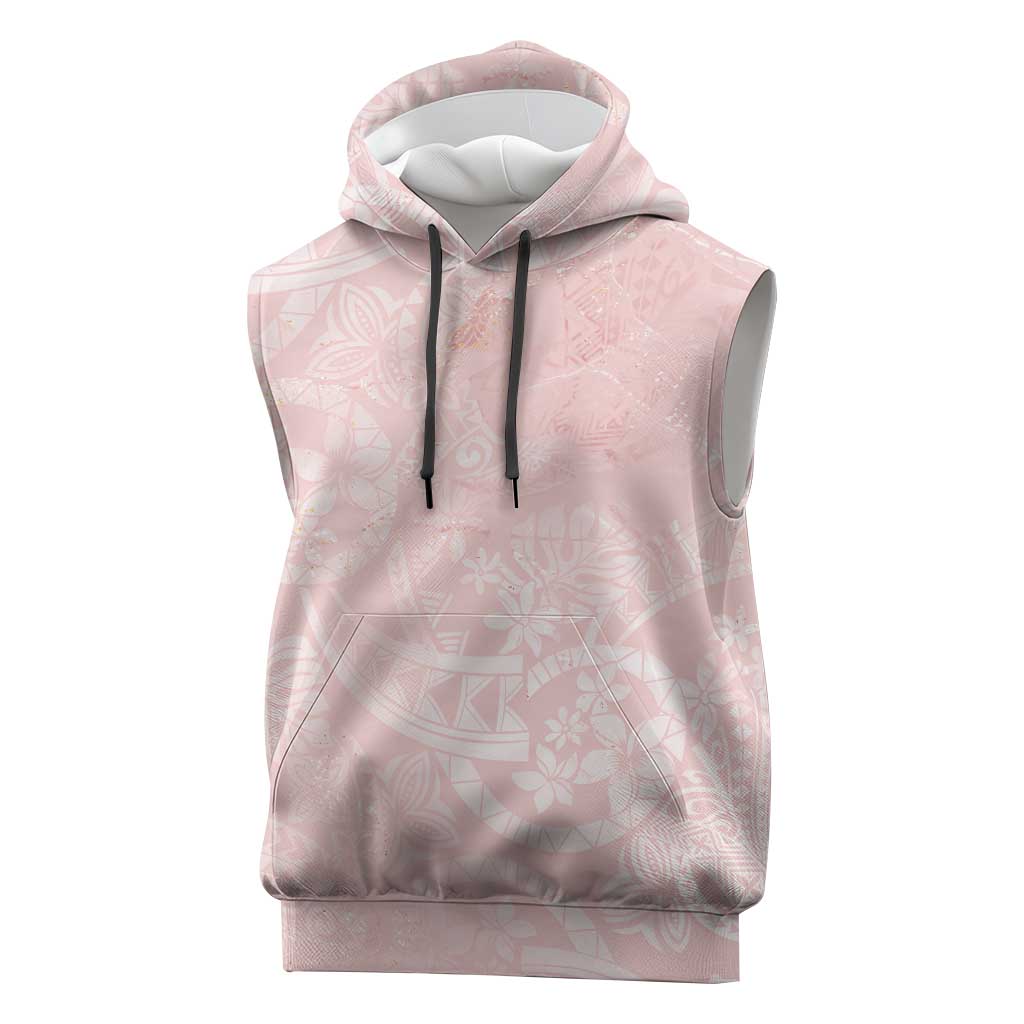 Polynesian Tiare Monstera Soft Pink Sleeveless Hoodie Liquid Style - Polynesian Pride