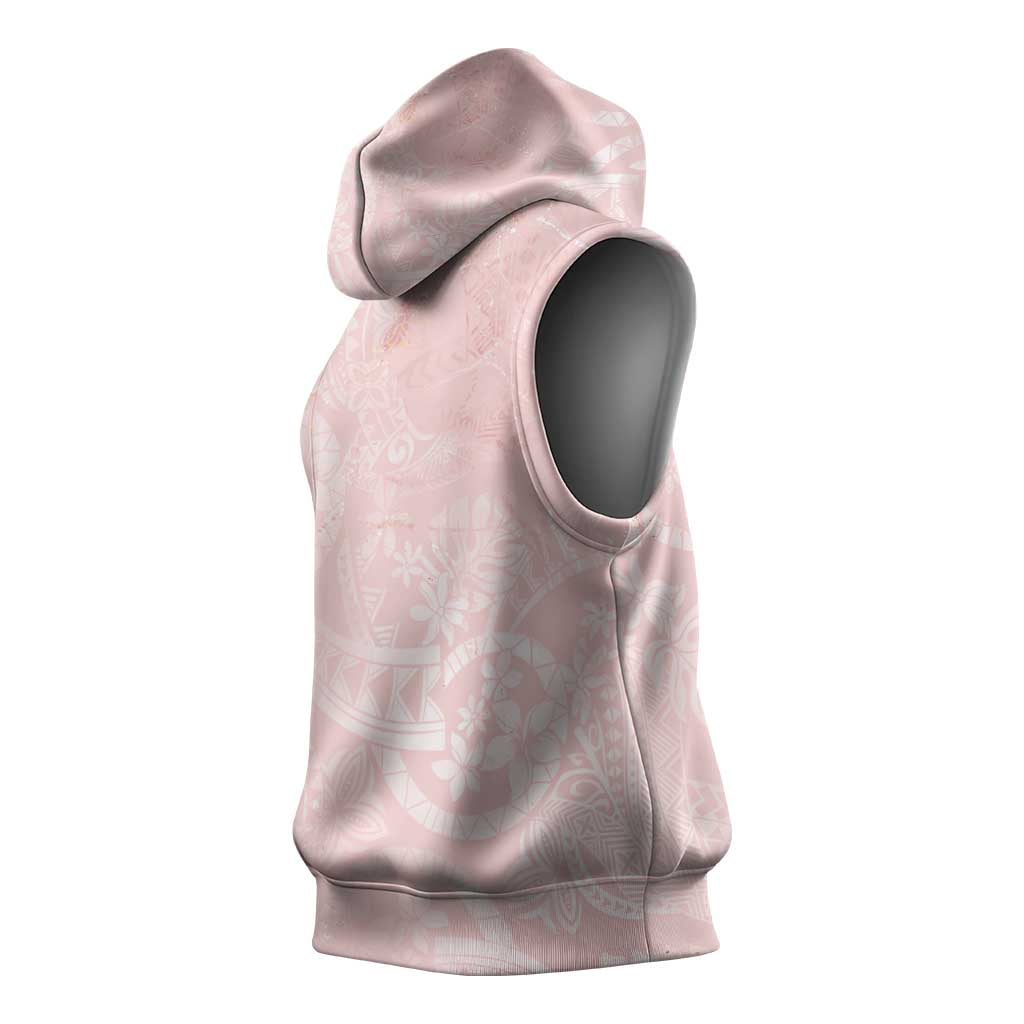 Polynesian Tiare Monstera Soft Pink Sleeveless Hoodie Liquid Style - Polynesian Pride