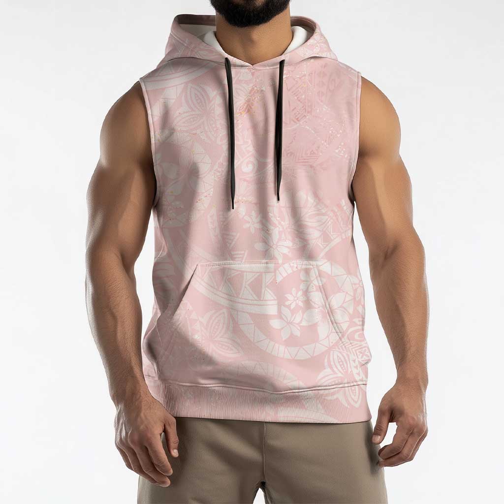 Polynesian Tiare Monstera Soft Pink Sleeveless Hoodie Liquid Style - Polynesian Pride