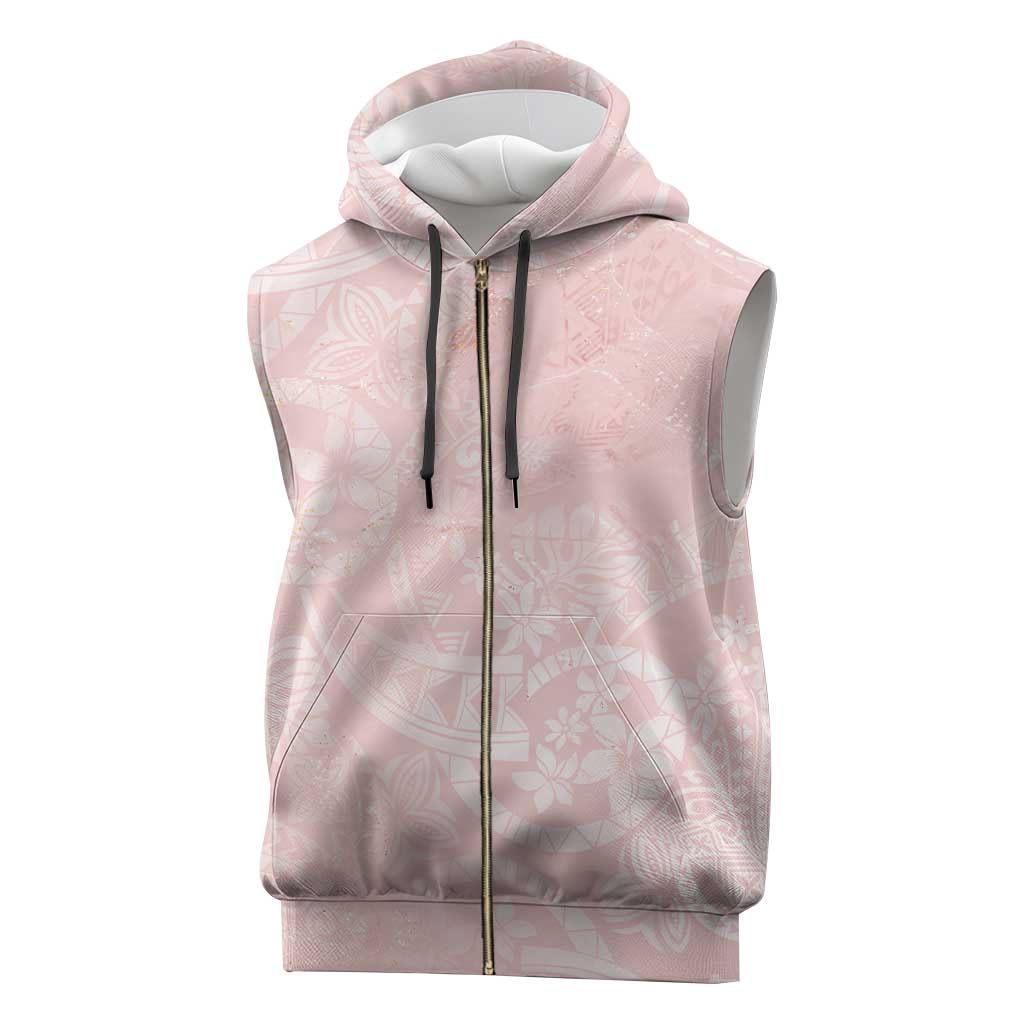 Polynesian Tiare Monstera Soft Pink Sleeveless Zip Hoodie Liquid Style - Polynesian Pride