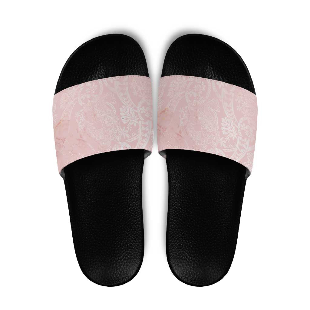Polynesian Tiare Monstera Soft Pink Slide Sandals Liquid Style - Polynesian Pride