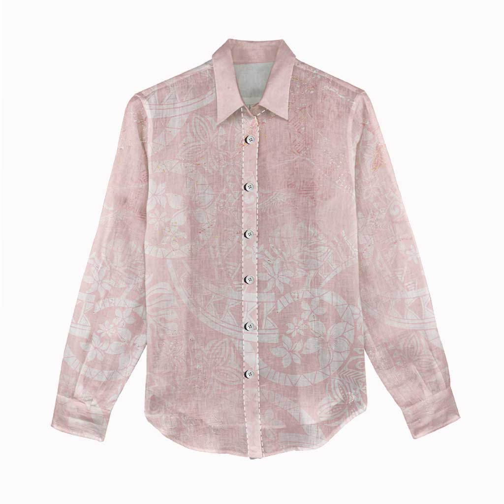 Polynesian Tiare Monstera Soft Pink Women Casual Shirt Liquid Style - Polynesian Pride