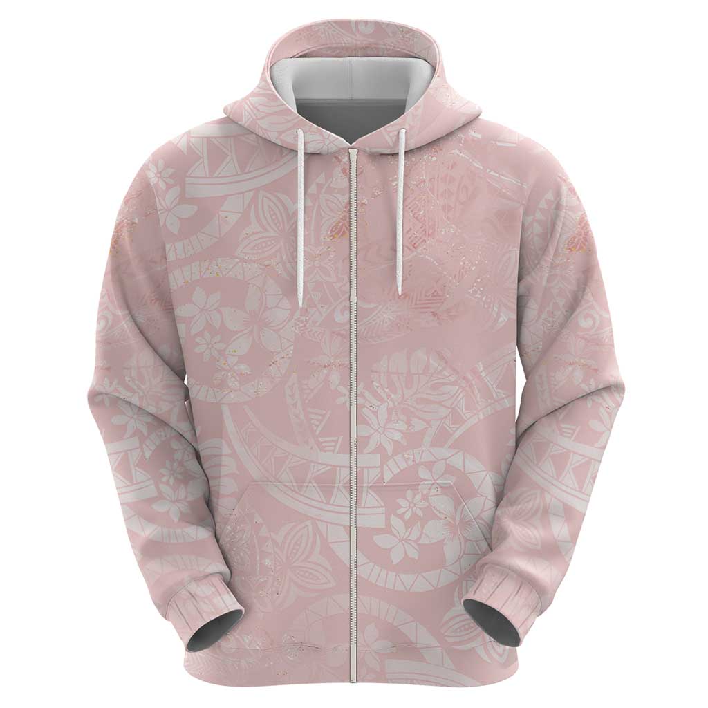 Polynesian Tiare Monstera Soft Pink Zip Hoodie Liquid Style - Polynesian Pride