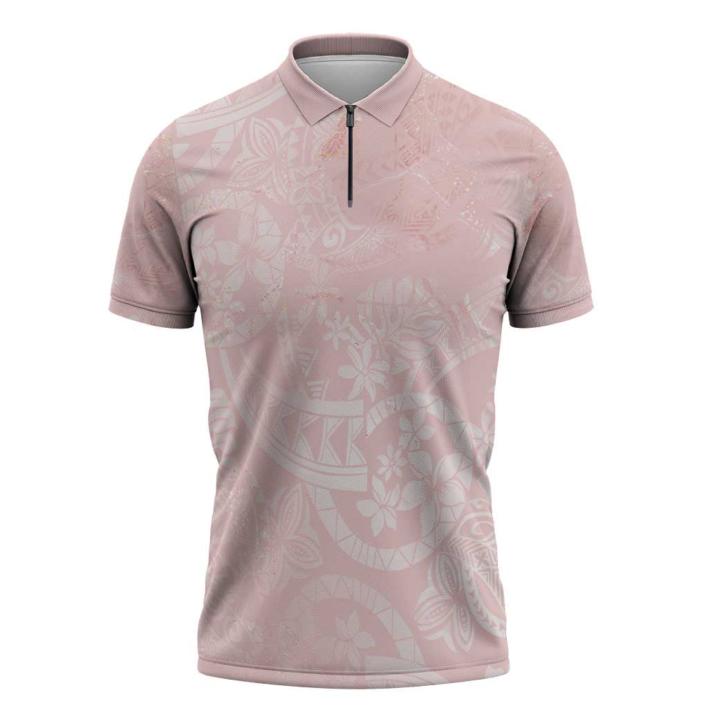 Polynesian Tiare Monstera Soft Pink Zipper Polo Shirt Liquid Style - Polynesian Pride