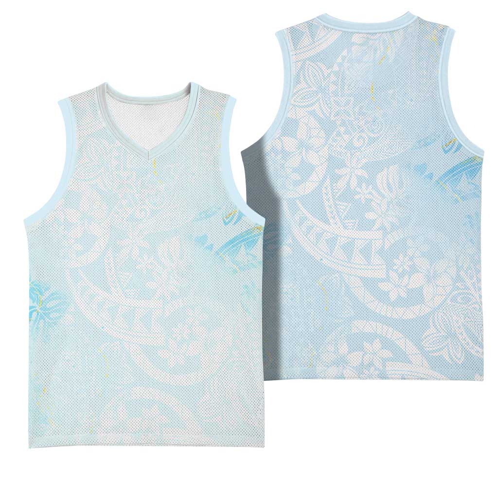 Polynesian Tiare Monstera Baby Blue Basketball Jersey Liquid Style - Polynesian Pride