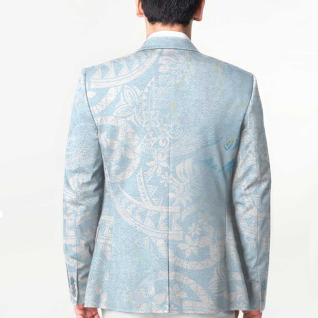 Polynesian Tiare Monstera Baby Blue Blazer Liquid Style - Polynesian Pride