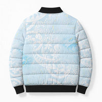Polynesian Tiare Monstera Baby Blue Bomber Puffer Jacket Liquid Style - Polynesian Pride
