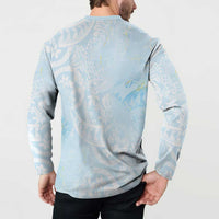 Polynesian Tiare Monstera Baby Blue Button Sweatshirt Liquid Style - Polynesian Pride