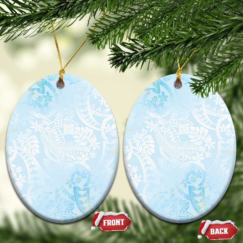 Polynesian Tiare Monstera Baby Blue Ceramic Ornament Liquid Style - Polynesian Pride