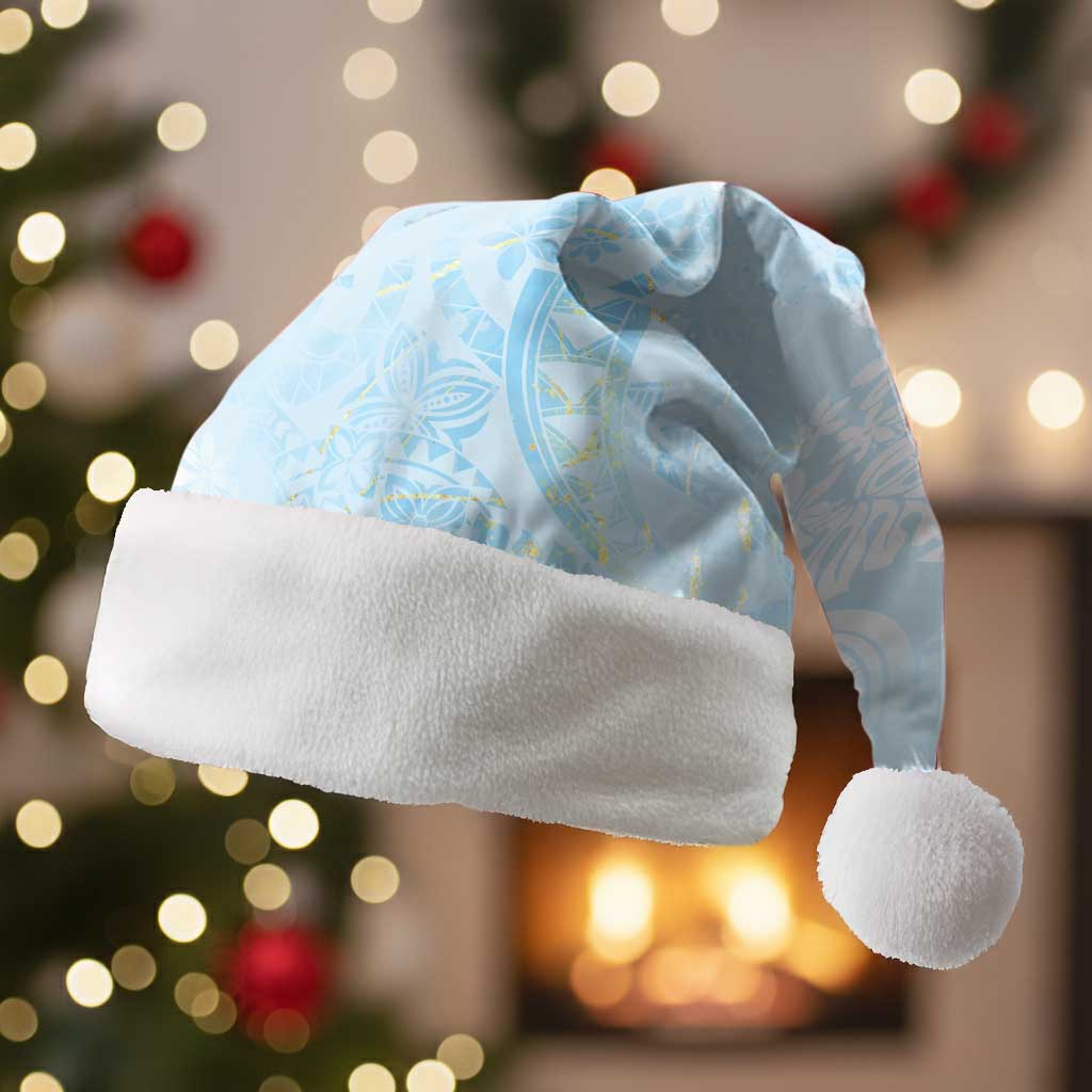 Polynesian Tiare Monstera Baby Blue Christmas Santa Hat Liquid Style - Polynesian Pride