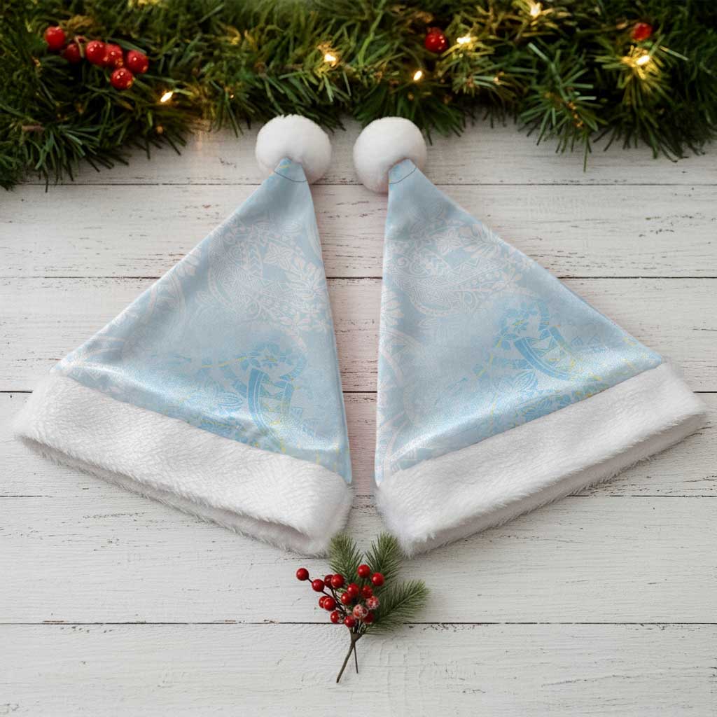 Polynesian Tiare Monstera Baby Blue Christmas Santa Hat Liquid Style - Polynesian Pride