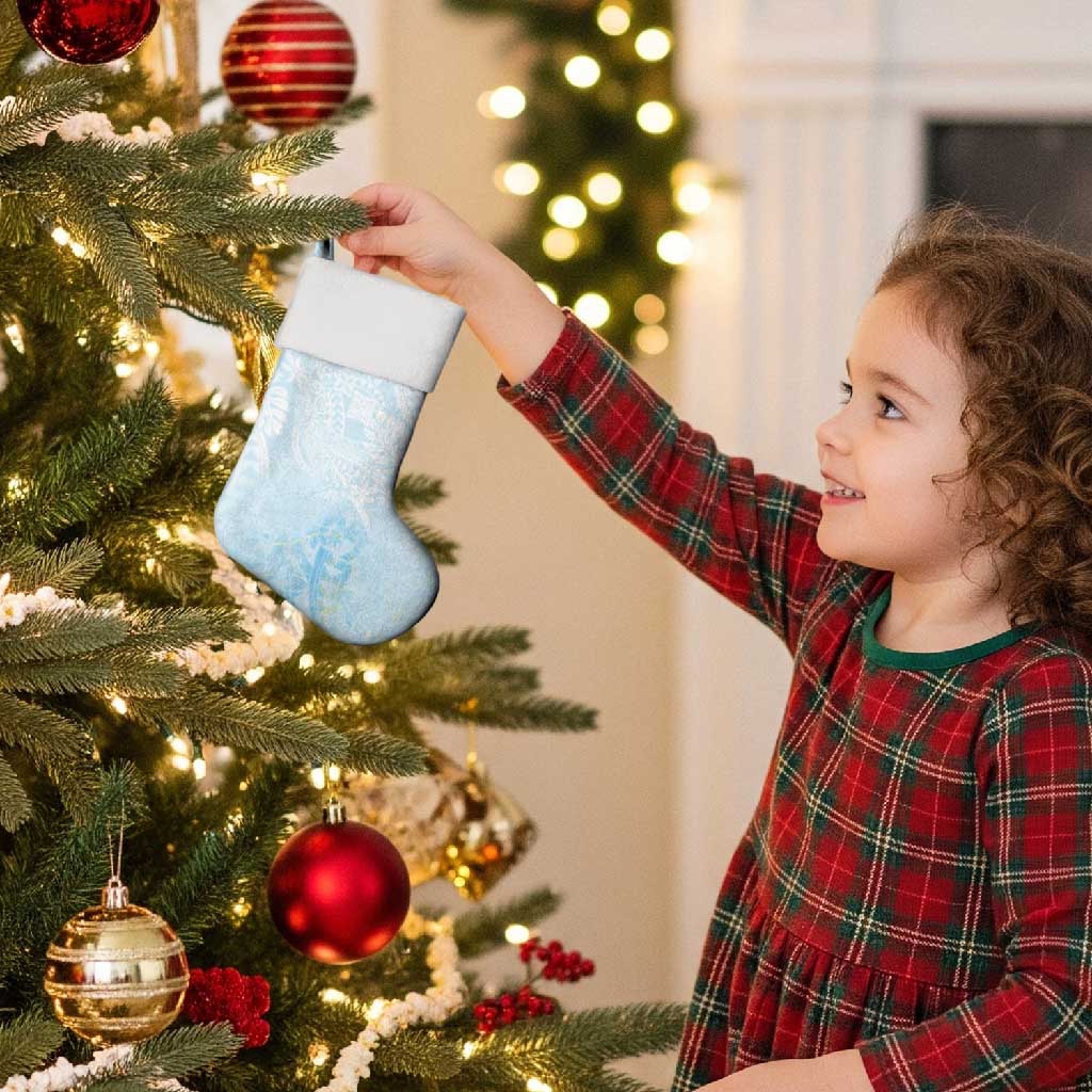 Polynesian Tiare Monstera Baby Blue Christmas Stocking Liquid Style - Polynesian Pride