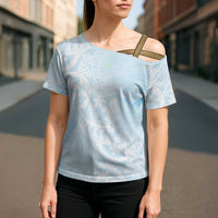 Polynesian Tiare Monstera Baby Blue Cross Shoulder Shirt Liquid Style - Polynesian Pride