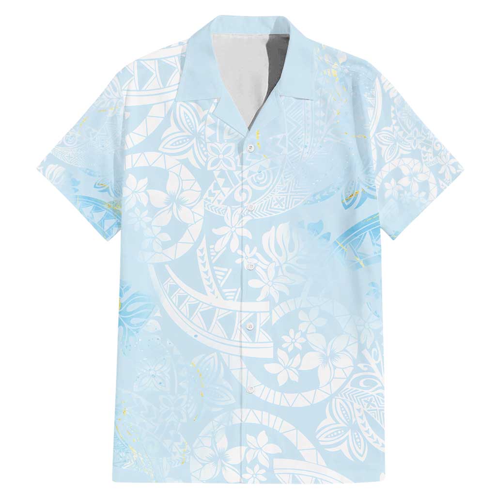 Polynesian Tiare Monstera Baby Blue Family Matching Mermaid Dress and Hawaiian Shirt Liquid Style - Polynesian Pride