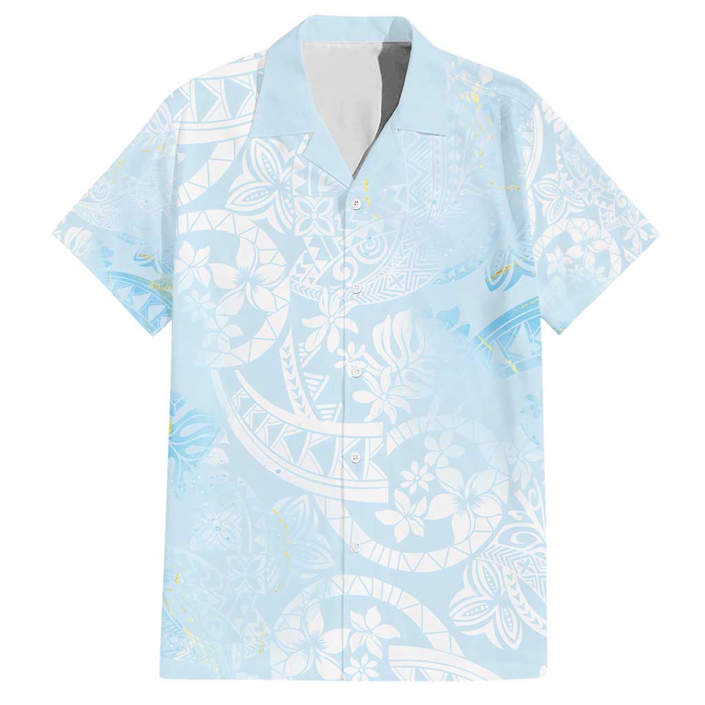 Polynesian Tiare Monstera Baby Blue Family Matching Short Sleeve Bodycon Dress and Hawaiian Shirt Liquid Style - Polynesian Pride