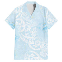 Polynesian Tiare Monstera Baby Blue Family Matching Short Sleeve Bodycon Dress and Hawaiian Shirt Liquid Style - Polynesian Pride