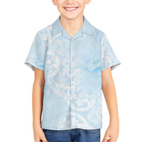 Polynesian Tiare Monstera Baby Blue Family Matching Short Sleeve Bodycon Dress and Hawaiian Shirt Liquid Style - Polynesian Pride