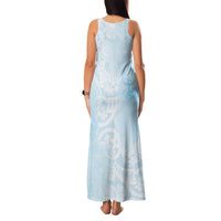 Polynesian Tiare Monstera Baby Blue Family Matching Tank Maxi Dress and Hawaiian Shirt Liquid Style - Polynesian Pride